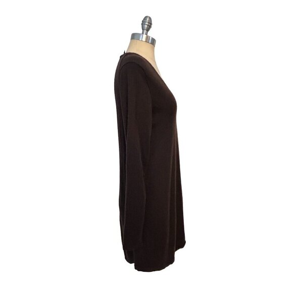 Eileen Fisher Brown Merino Wool Long Sleeve V-Neck Sweater Dress Small - Picture 2 of 5